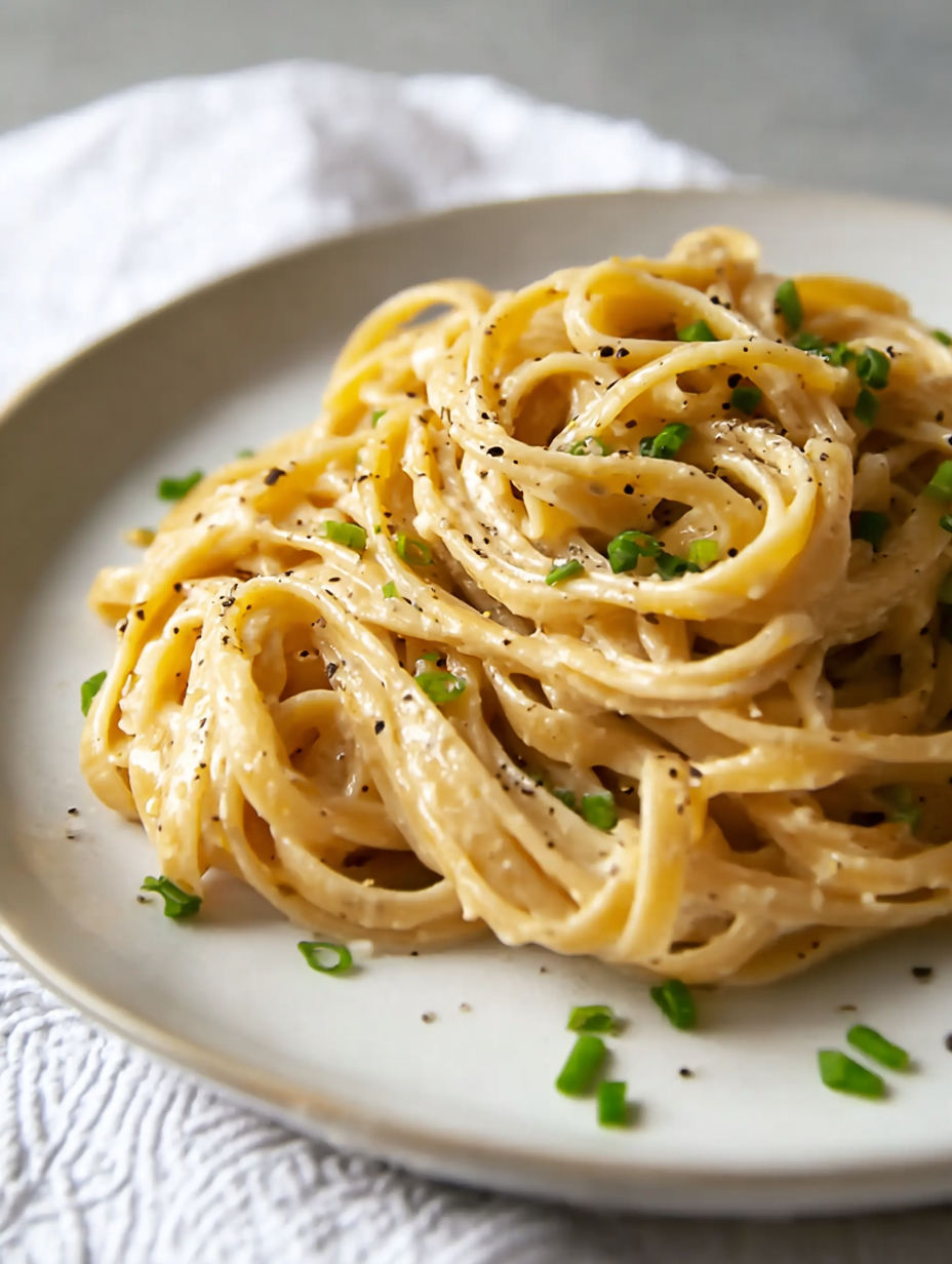 A plate of pasta with green vegetables on top.
