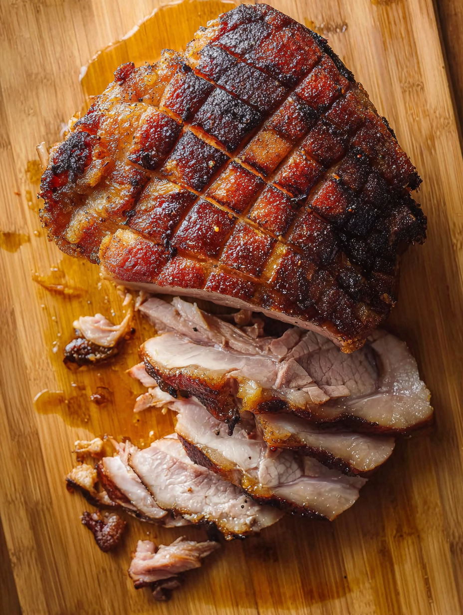 A piece of meat on a wooden board.