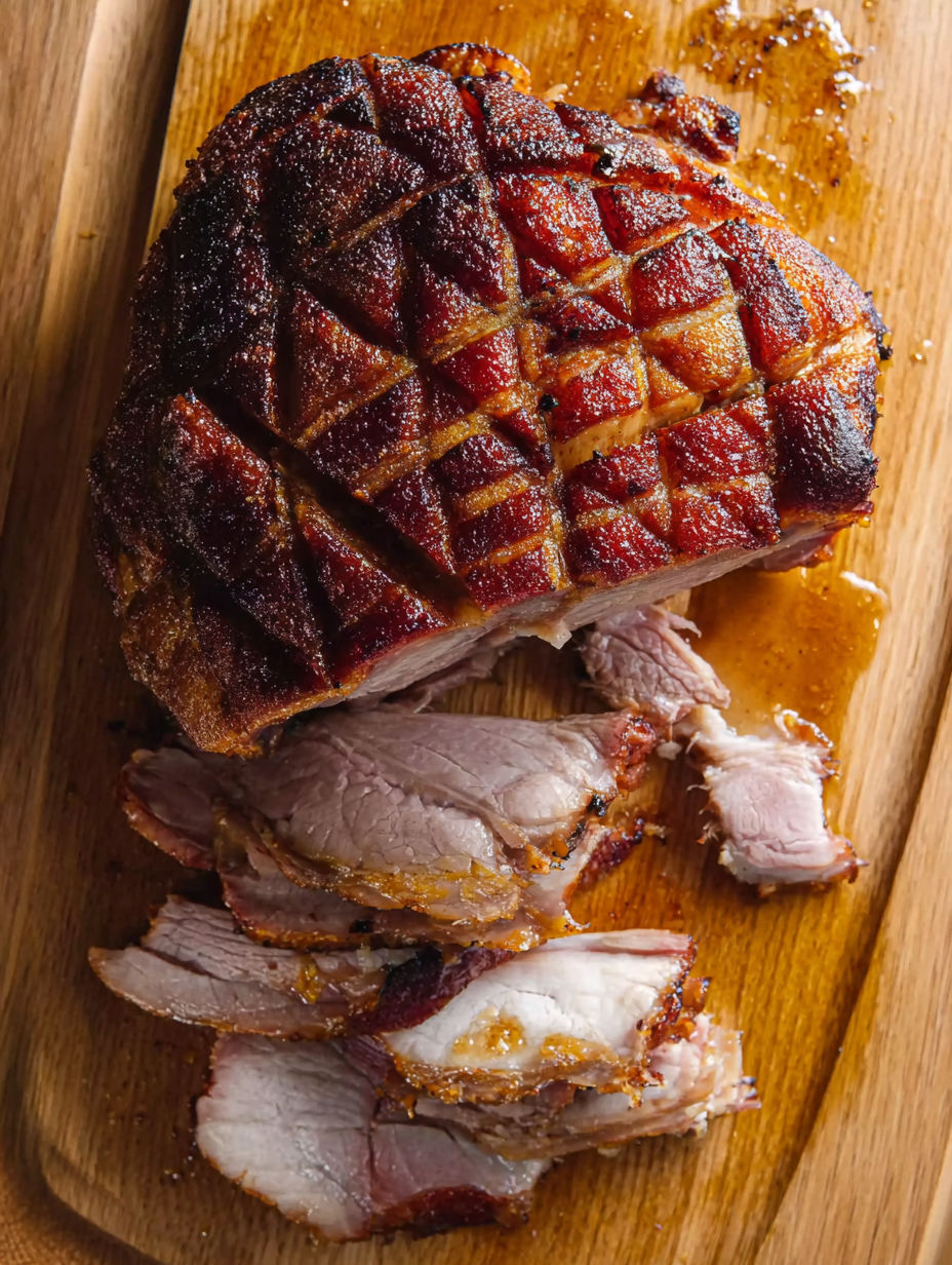 A piece of meat on a wooden cutting board.