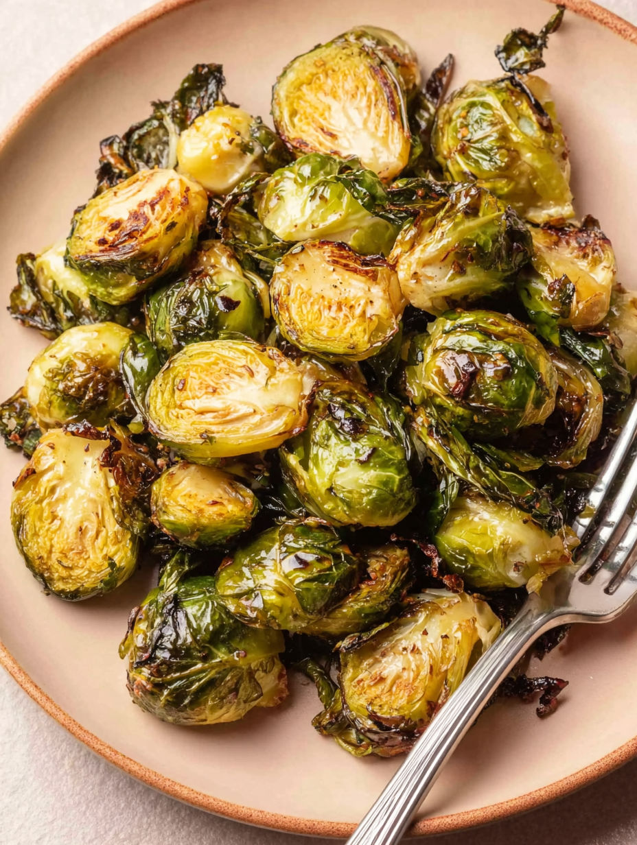 A plate of cooked brussel sprouts.