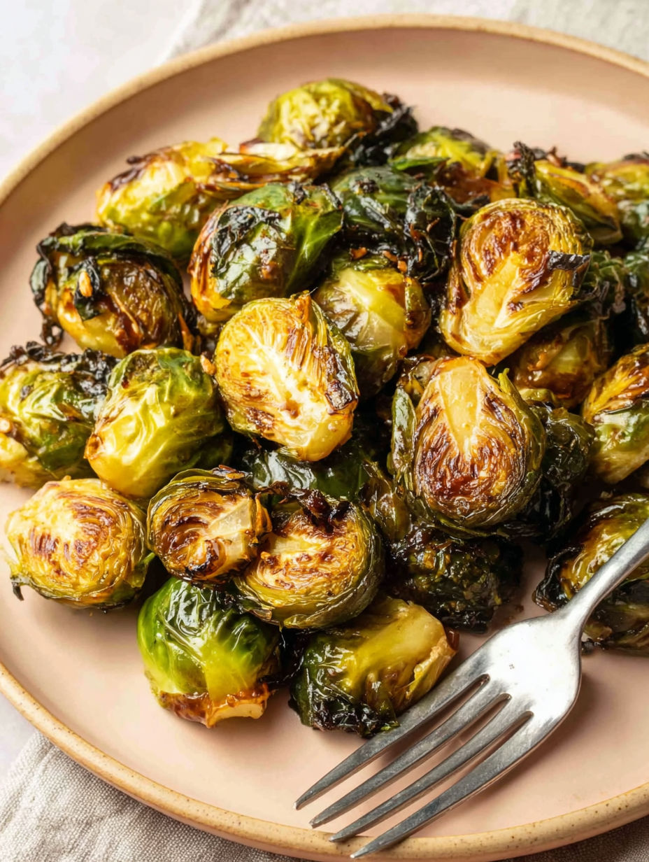 A plate of cooked Brussels sprouts.
