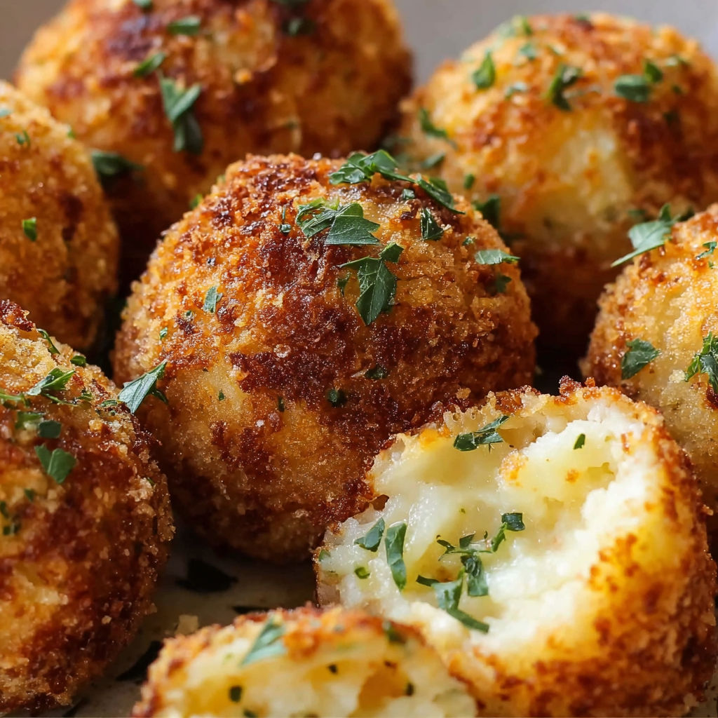 Crispy mashed potatoes on a plate.