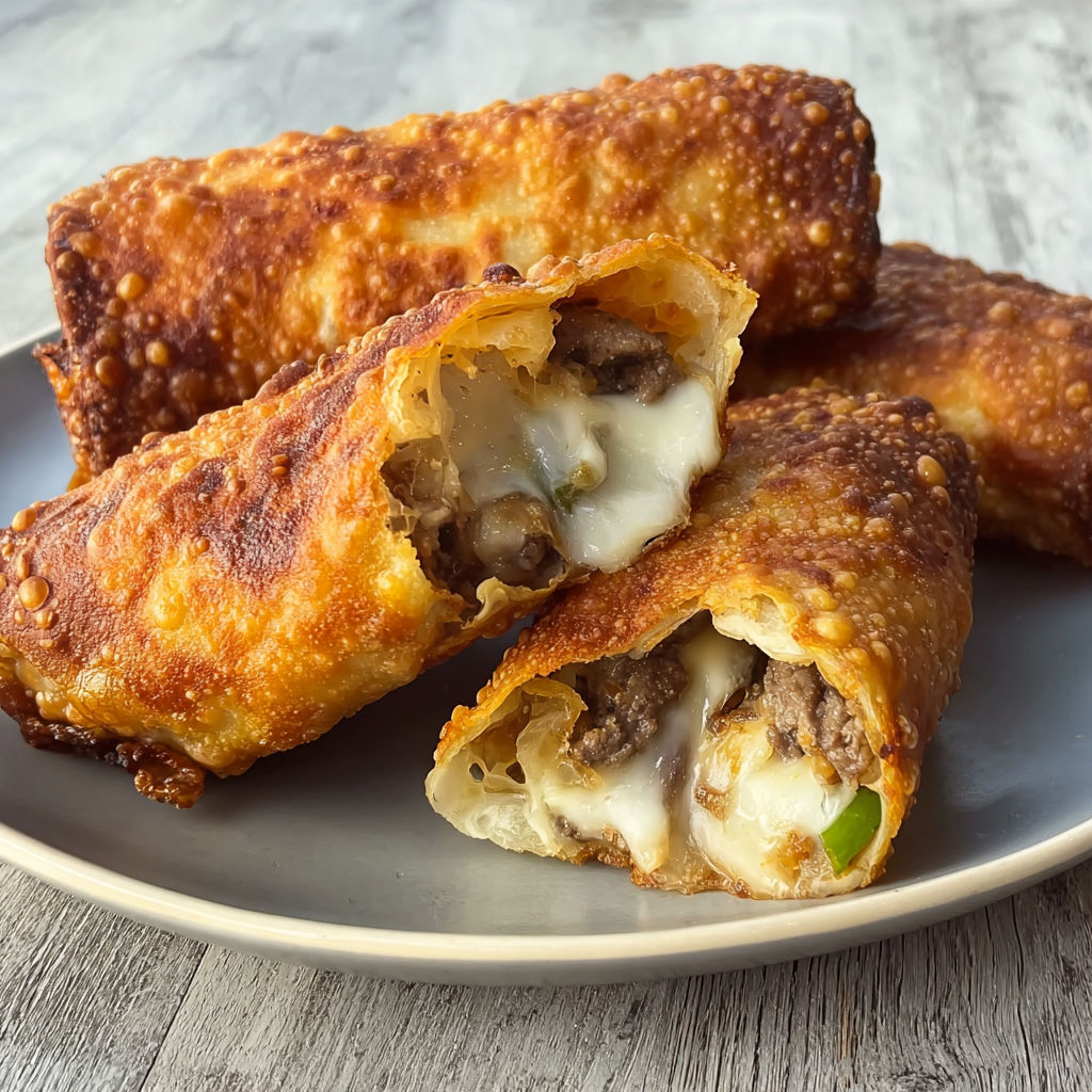 A plate of Philly cheesesteak egg rolls.