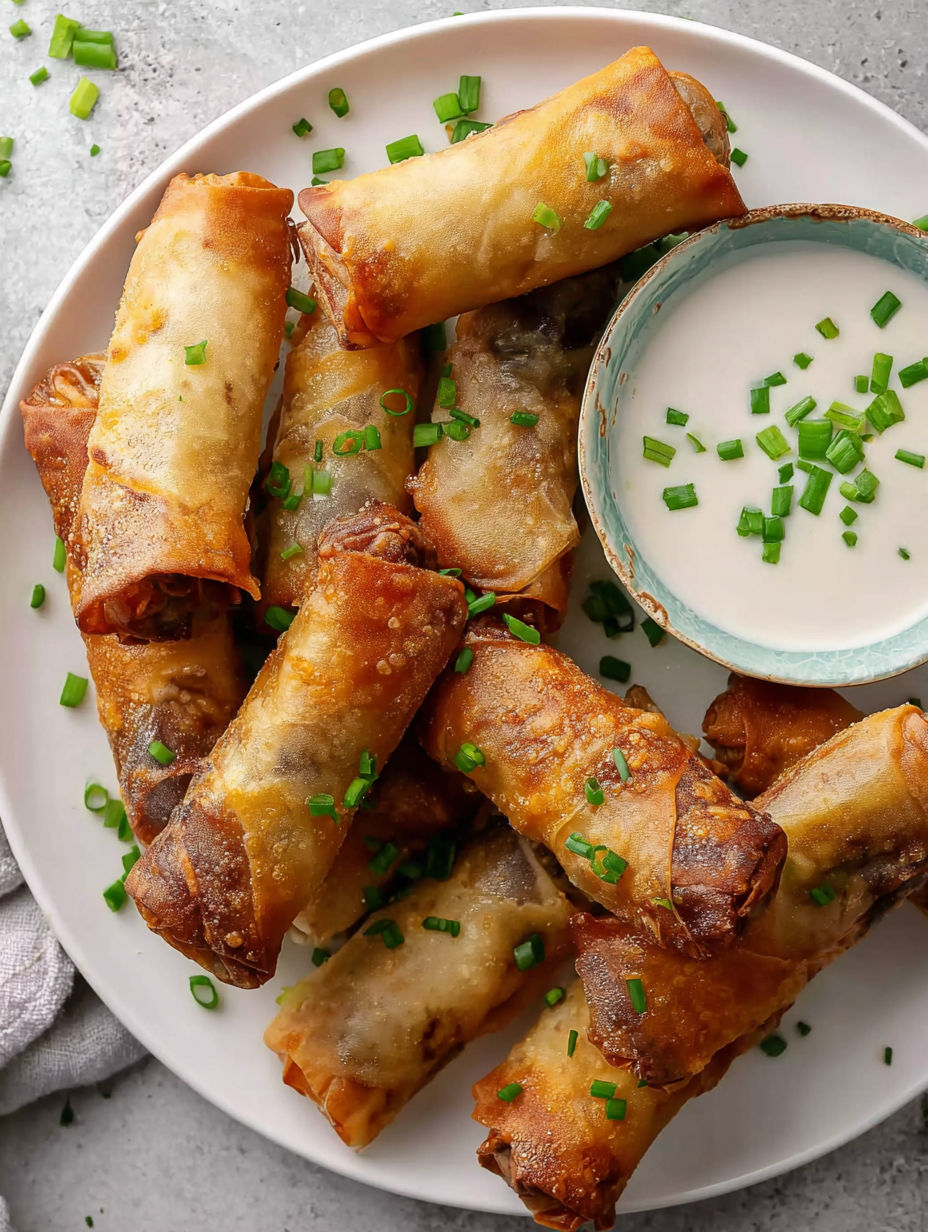 A plate of Philly cheesesteak egg rolls.