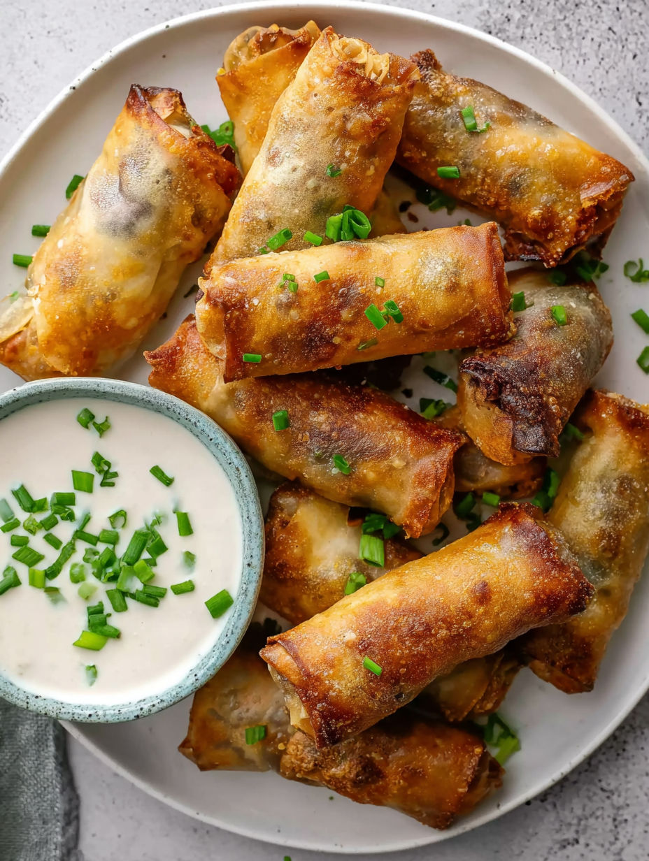 A plate of Philly cheesesteak egg rolls.