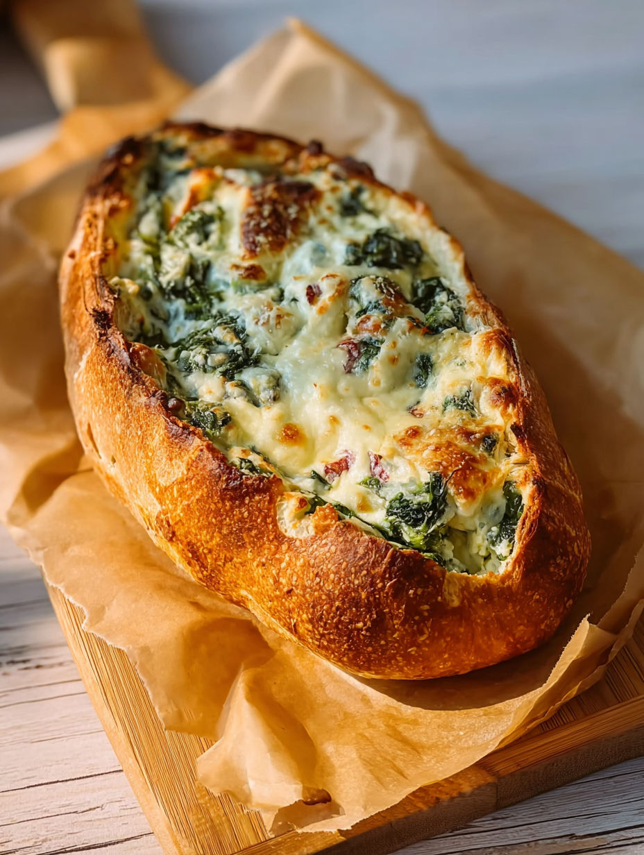 A spinach and artichoke stuffed bread.