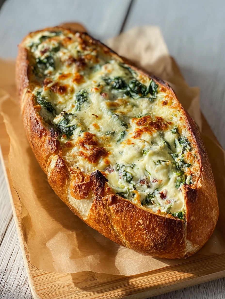 A spinach and artichoke stuffed bread.