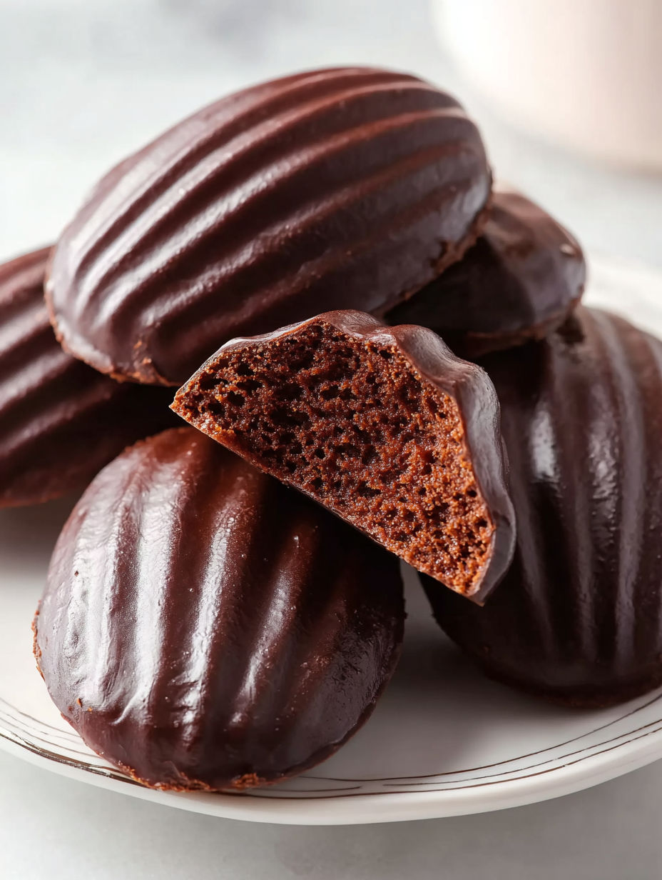 A plate of chocolate madeleines.