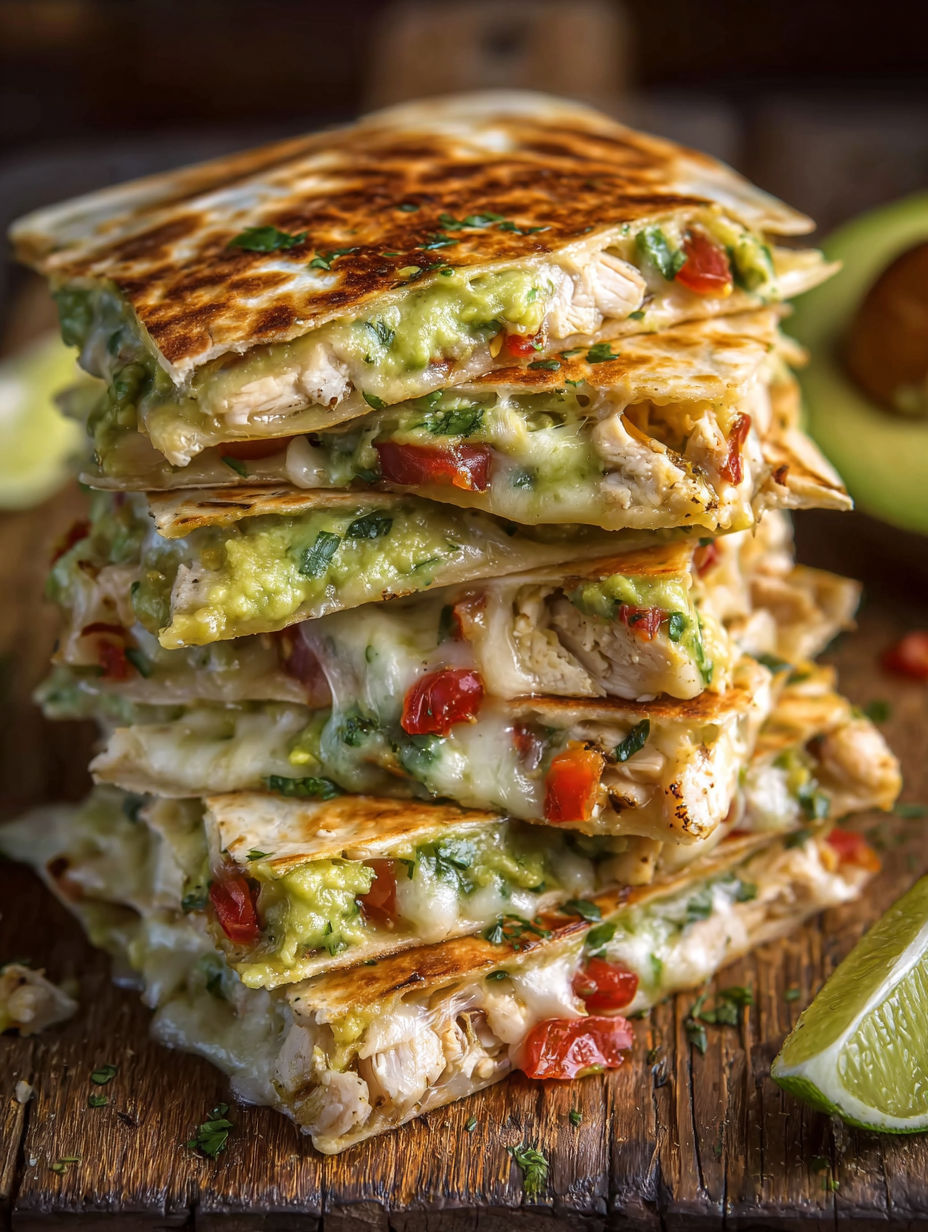 A stack of chicken avocado quesadillas.