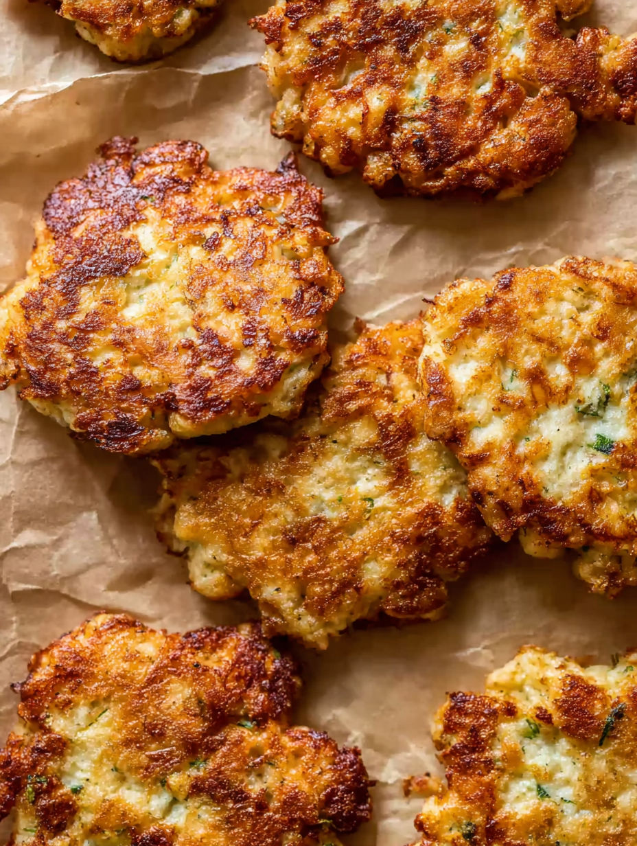 A pile of cheesy chicken fritters.