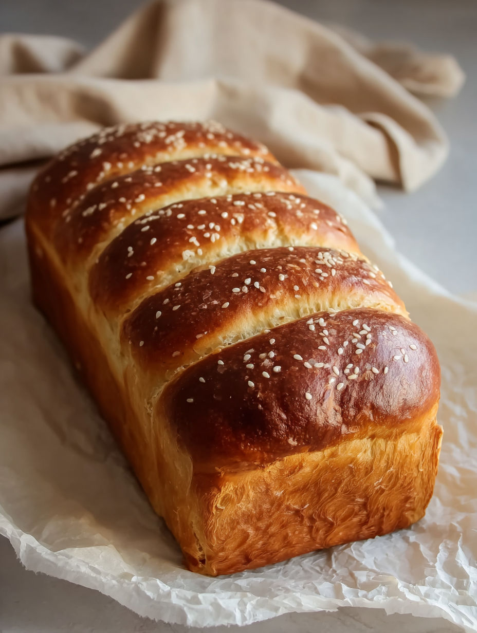 A loaf of bread with sesame seeds on top.
