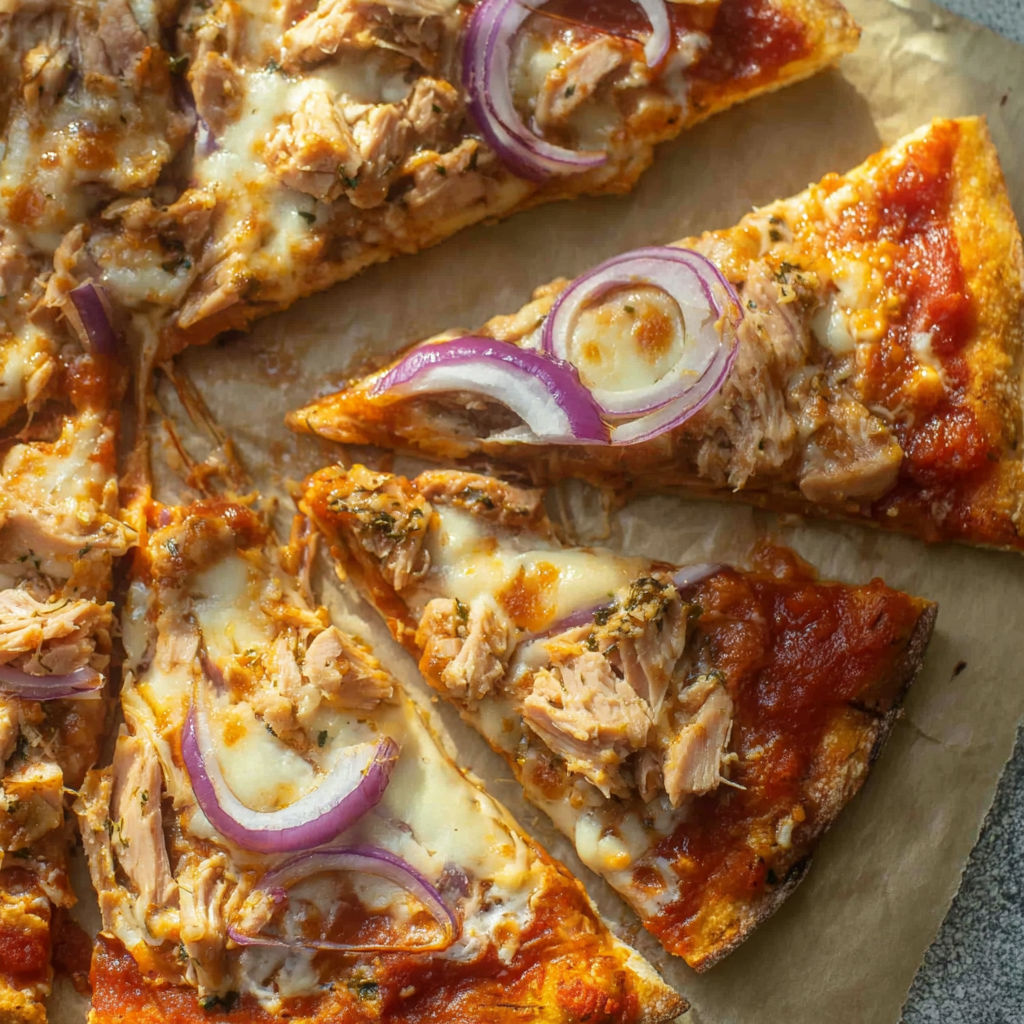 A slice of pizza with onions and meat.