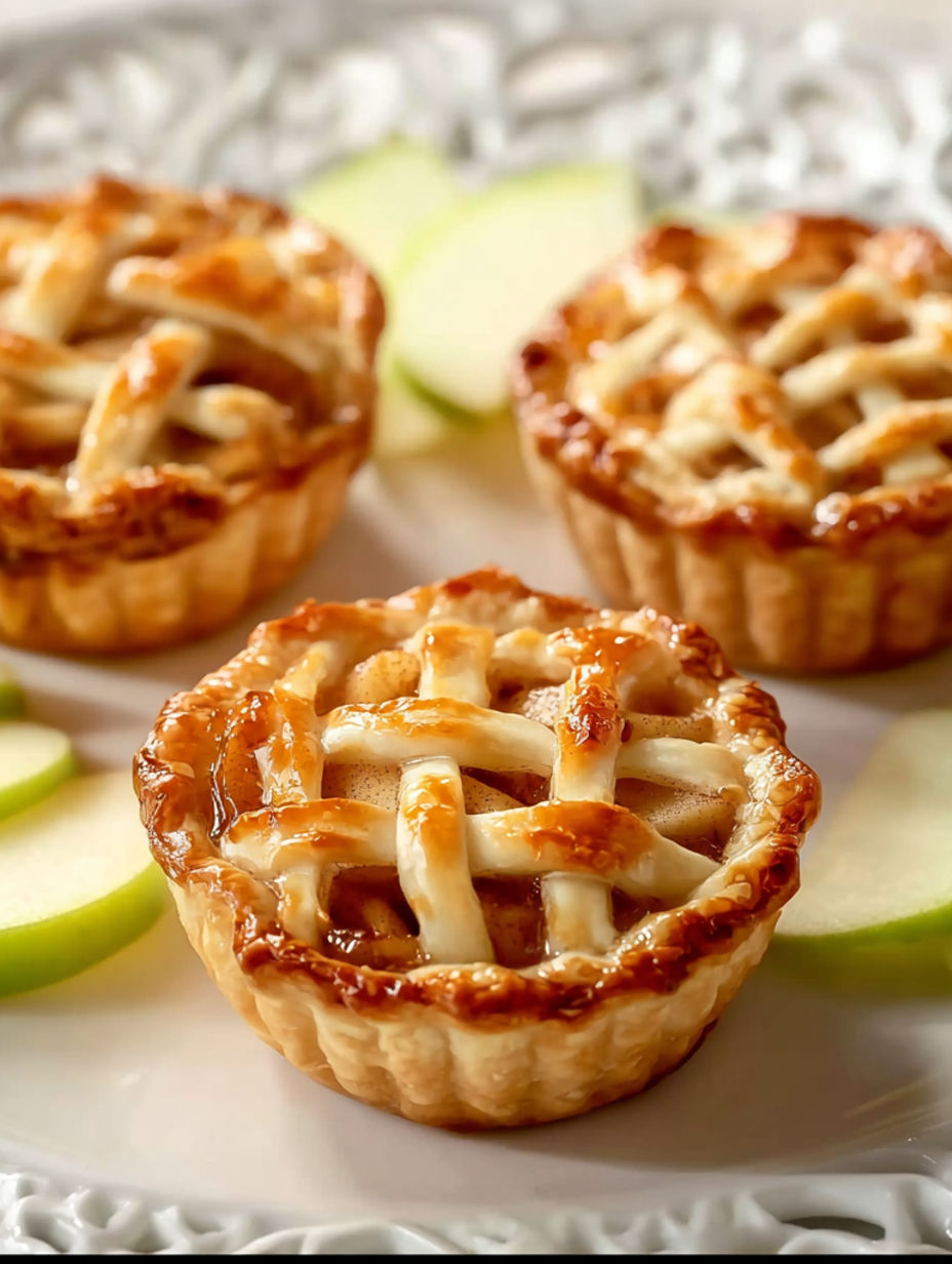 Three mini apple pies on a plate.