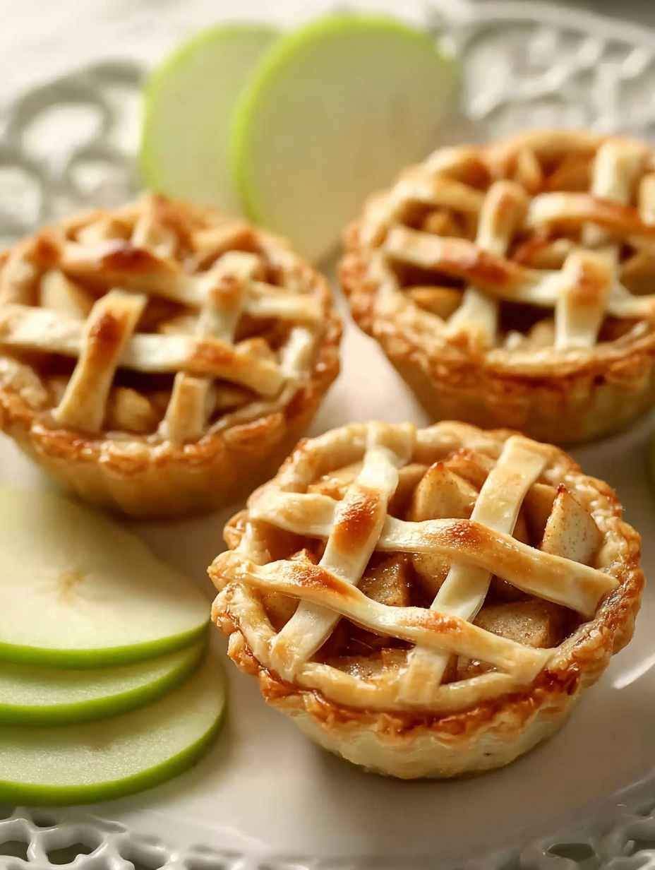 Three mini apple pies on a plate.