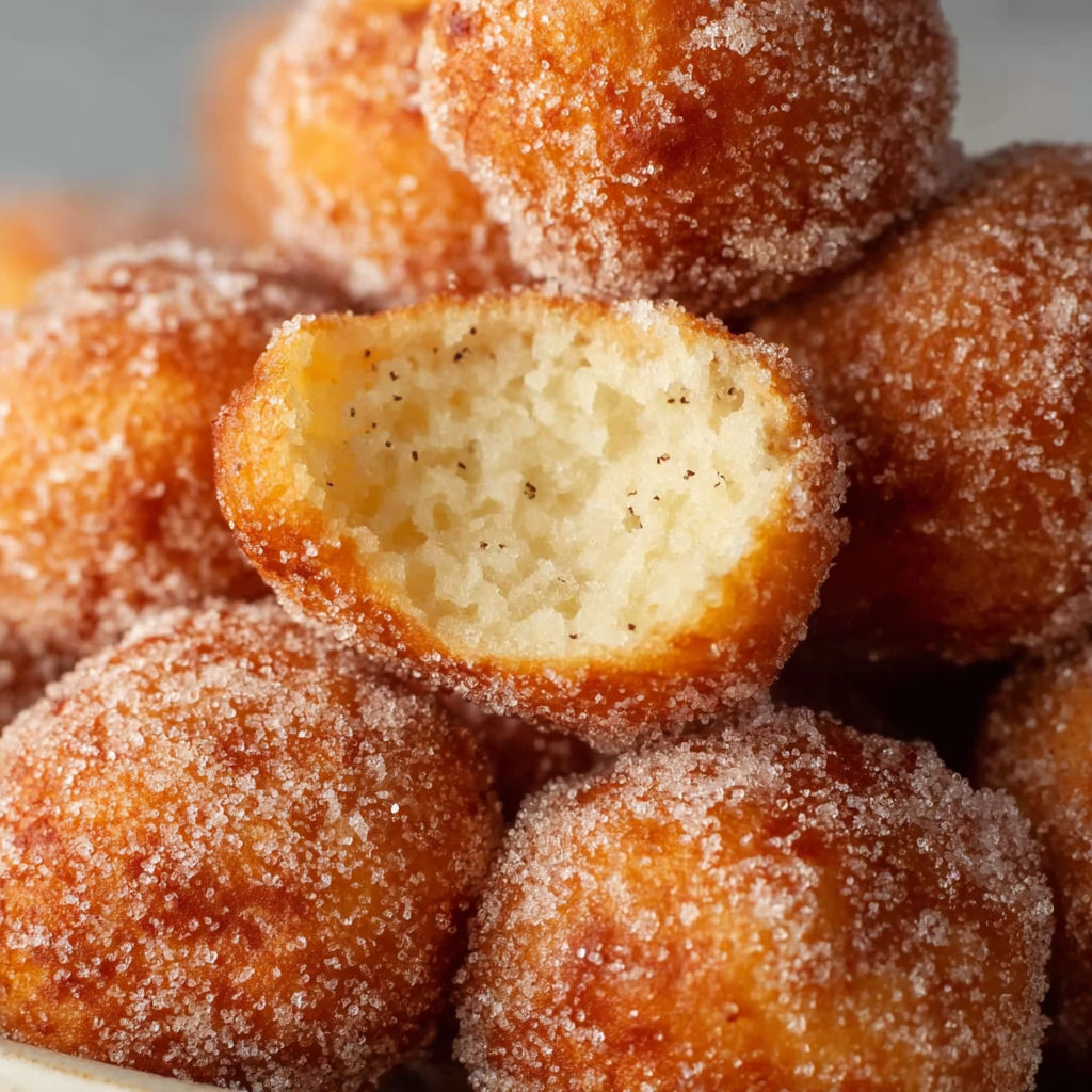 A bowl of sugar covered dough balls.