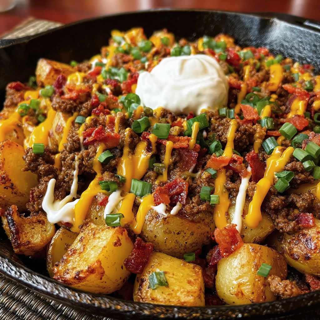 A cheeseburger with a side of potatoes.