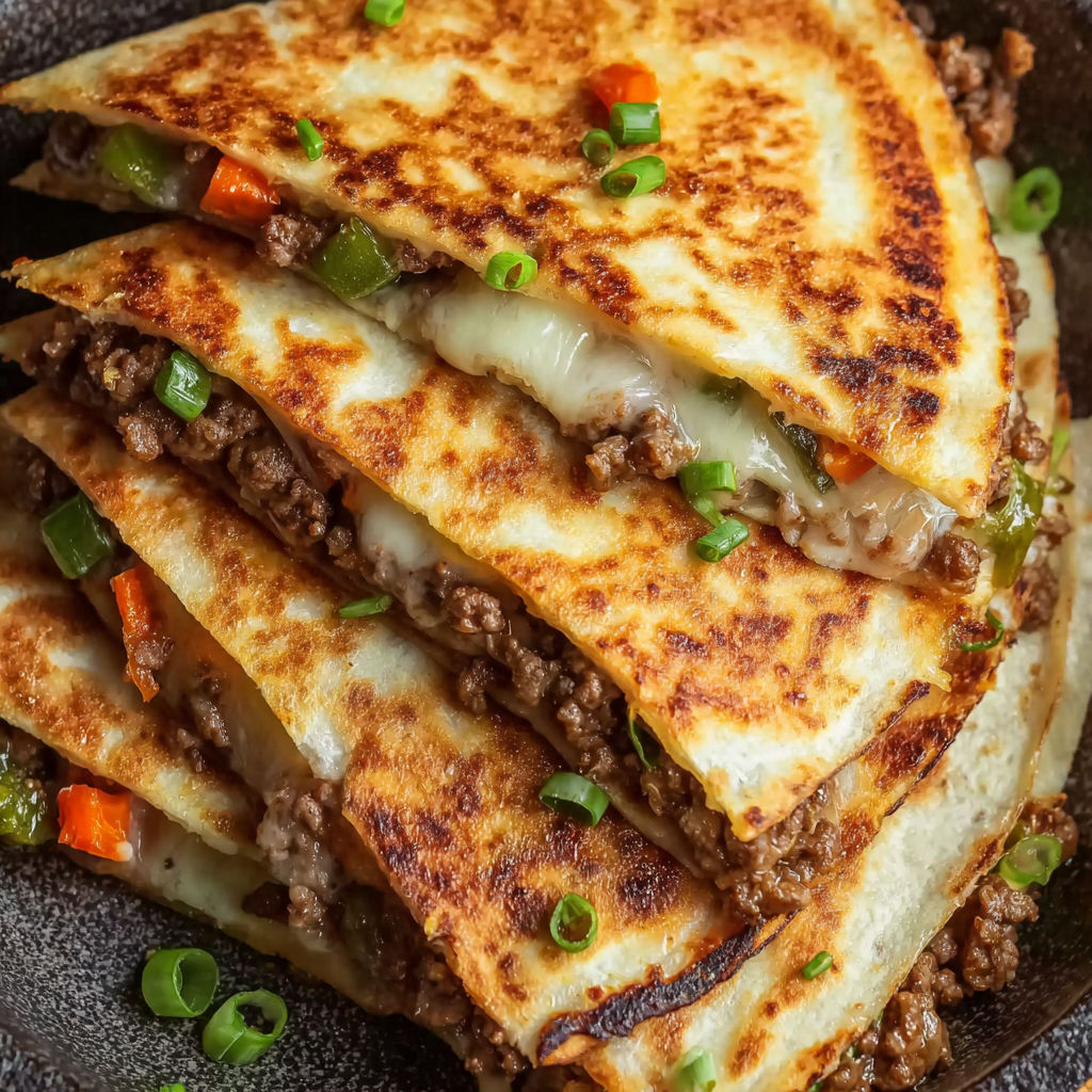 A stack of Korean beef quesadillas.
