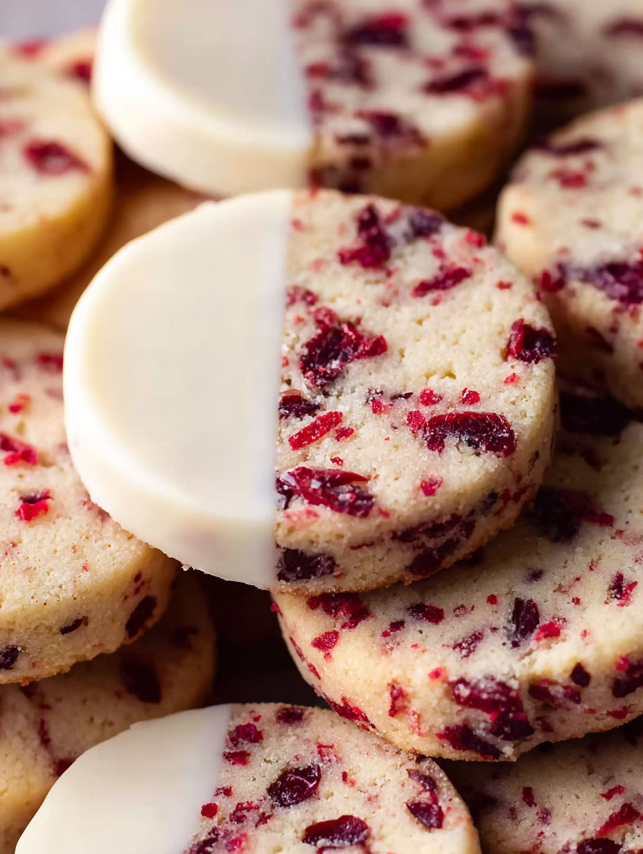 A stack of cookies with white and red frosting.