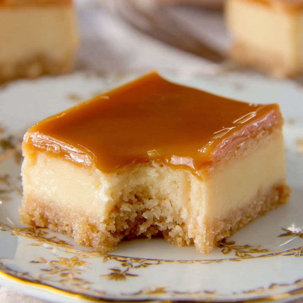 A slice of Dulce de Leche Cheesecake Bar.