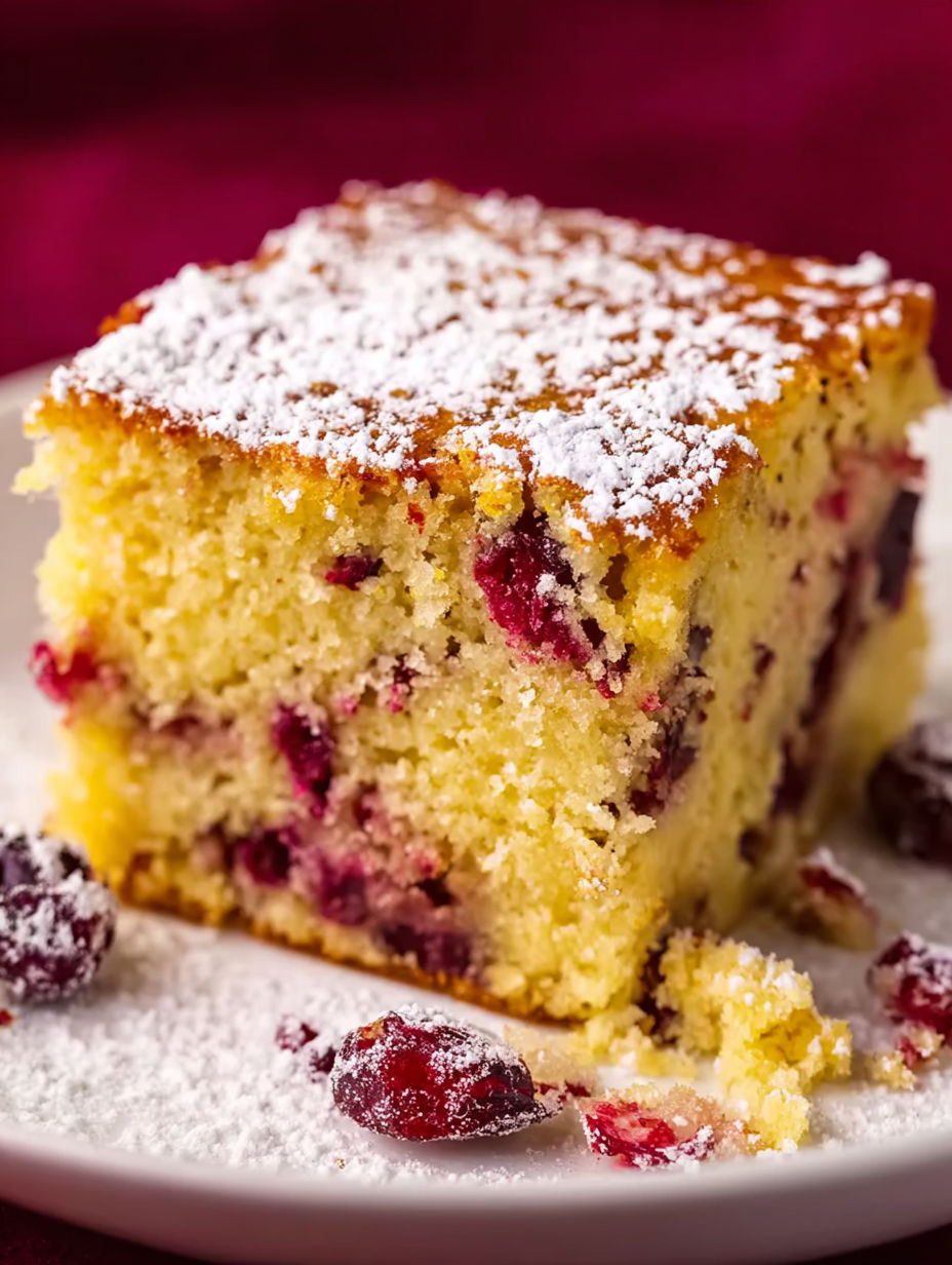 A slice of cranberry-orange-frühstückskuchen.