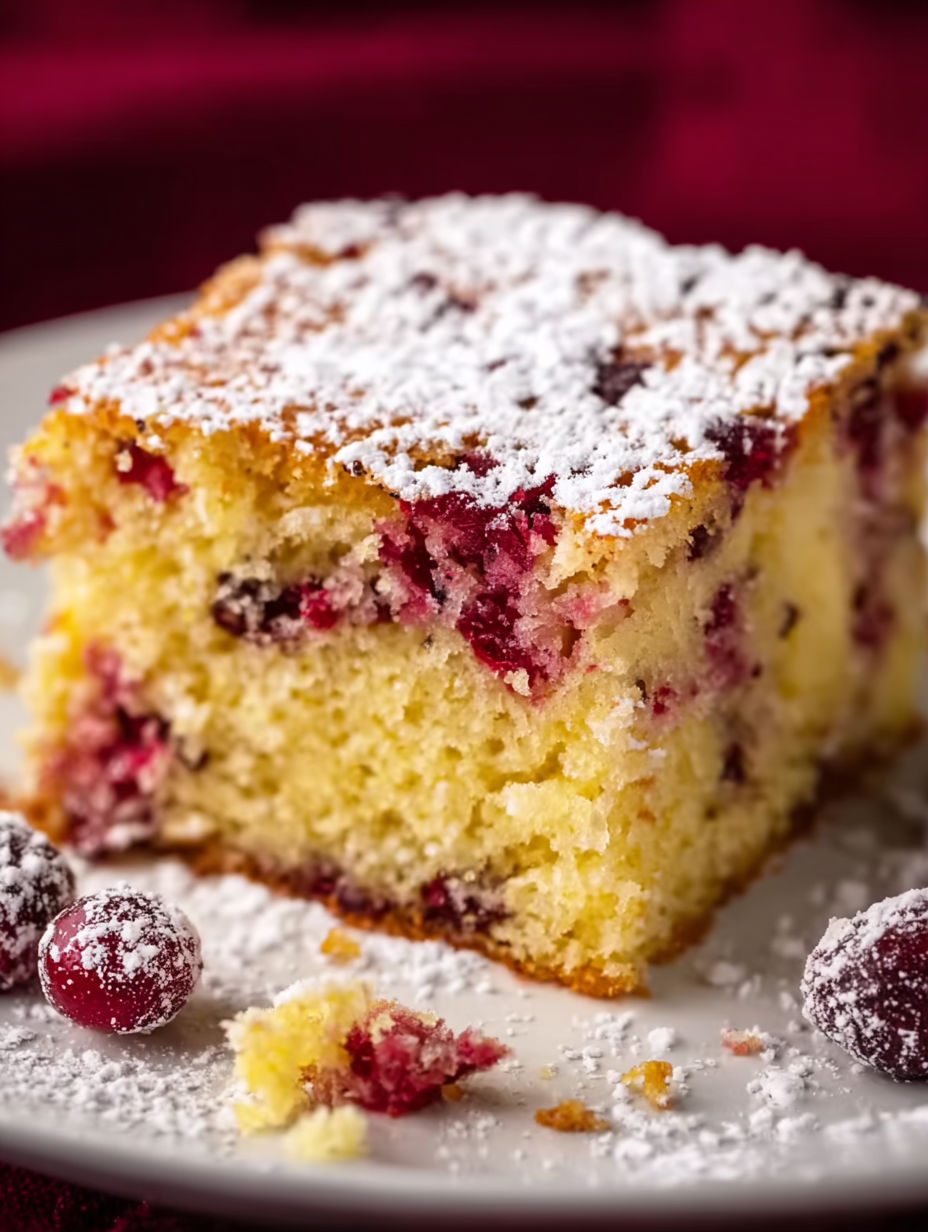 A slice of cranberry-orange-frühstückskuchen.