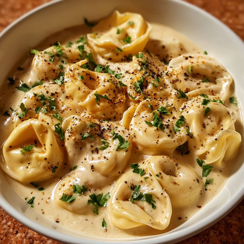 A bowl of pasta with cheese and herbs.