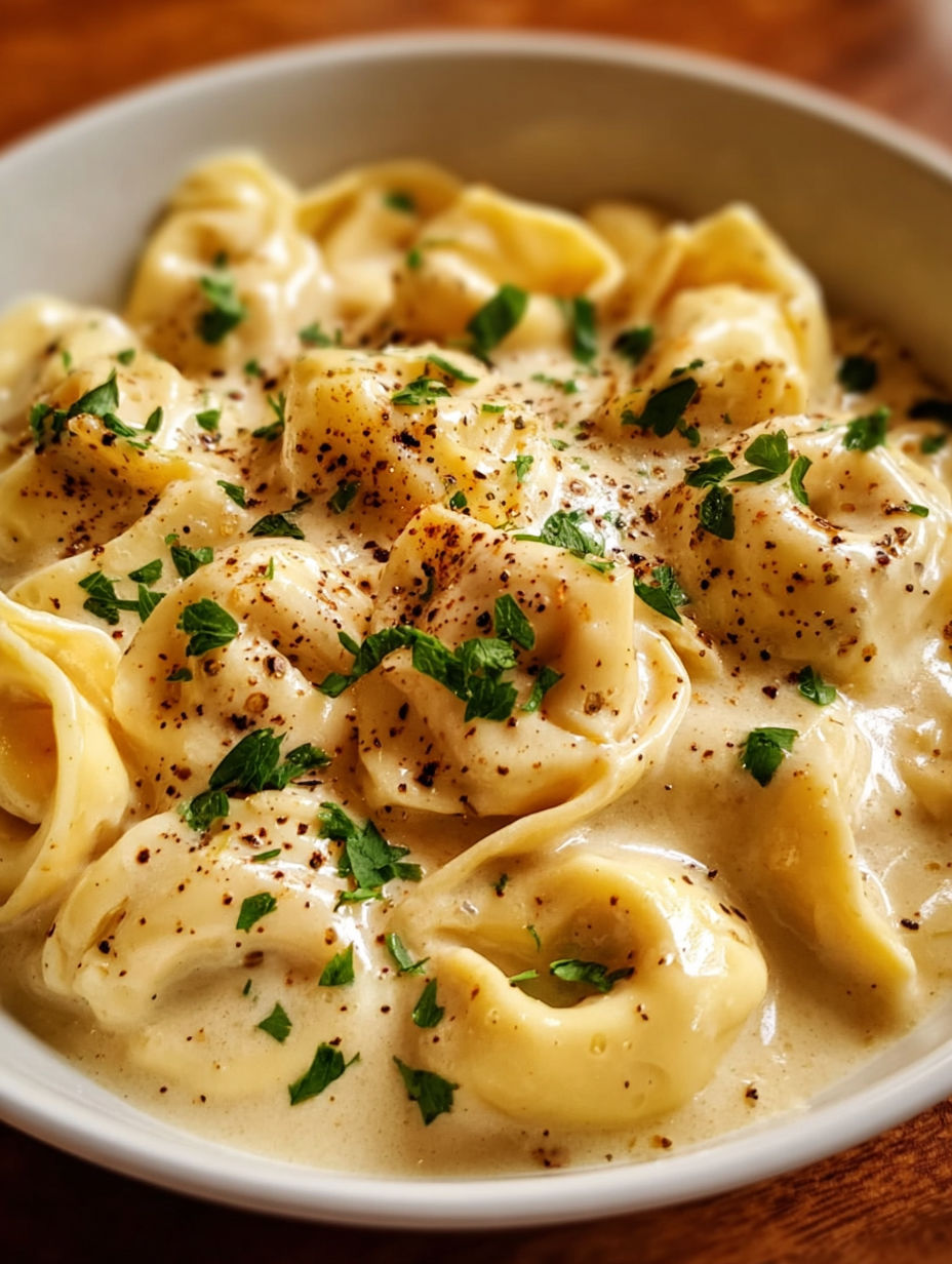 A bowl of pasta with cheese and herbs.