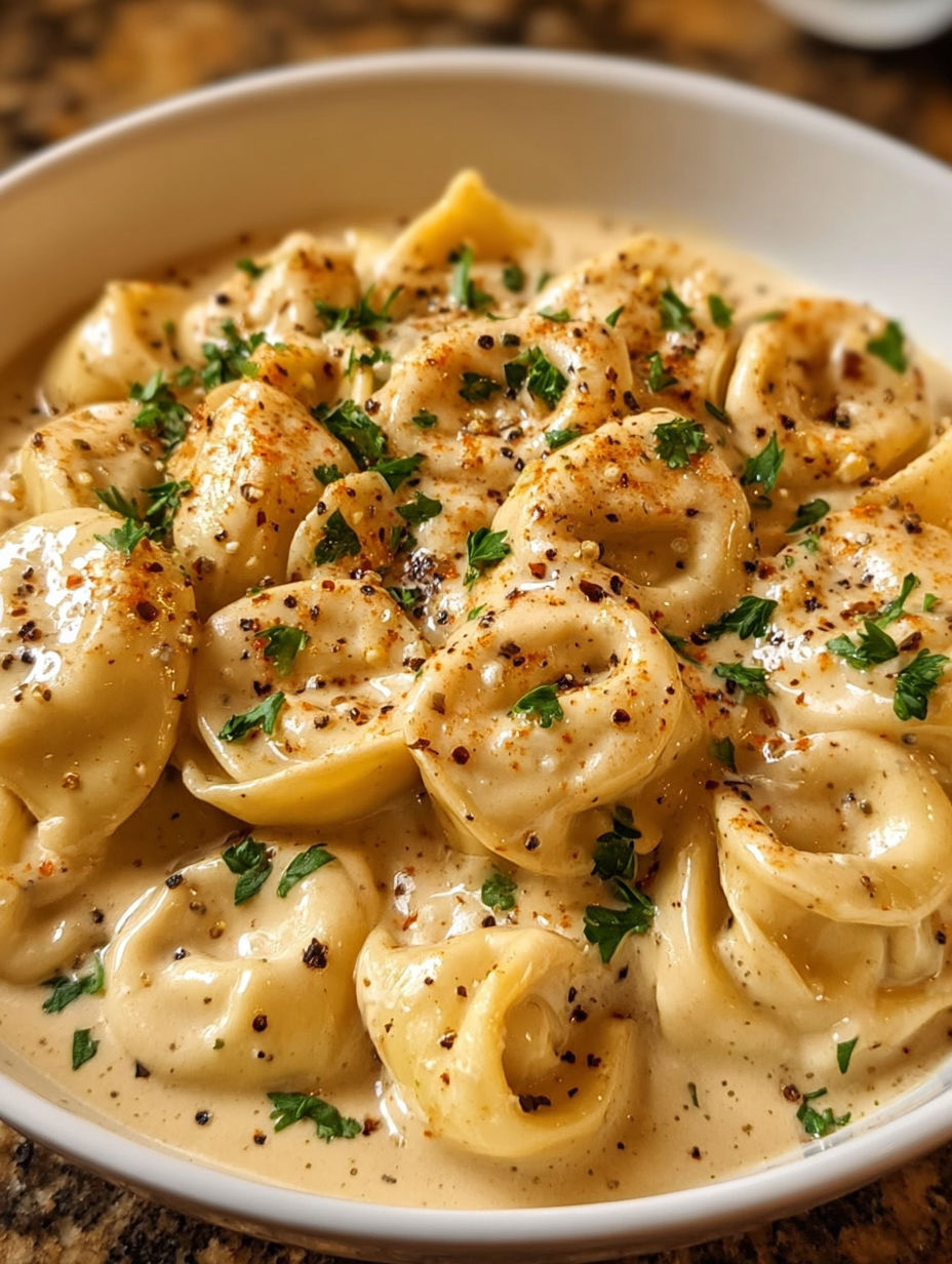 A bowl of pasta with cheese and herbs.