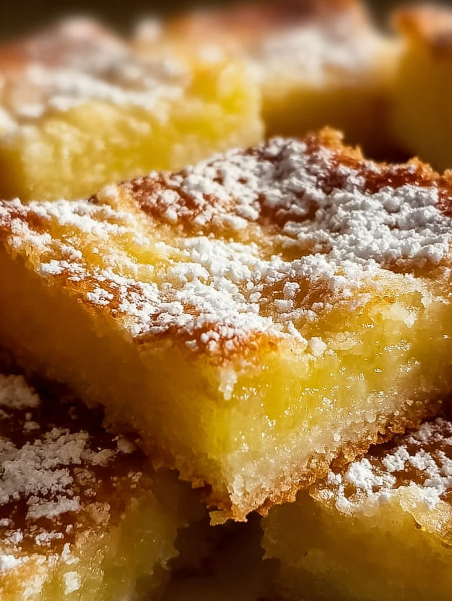 Zitronenschnitten with powdered sugar.