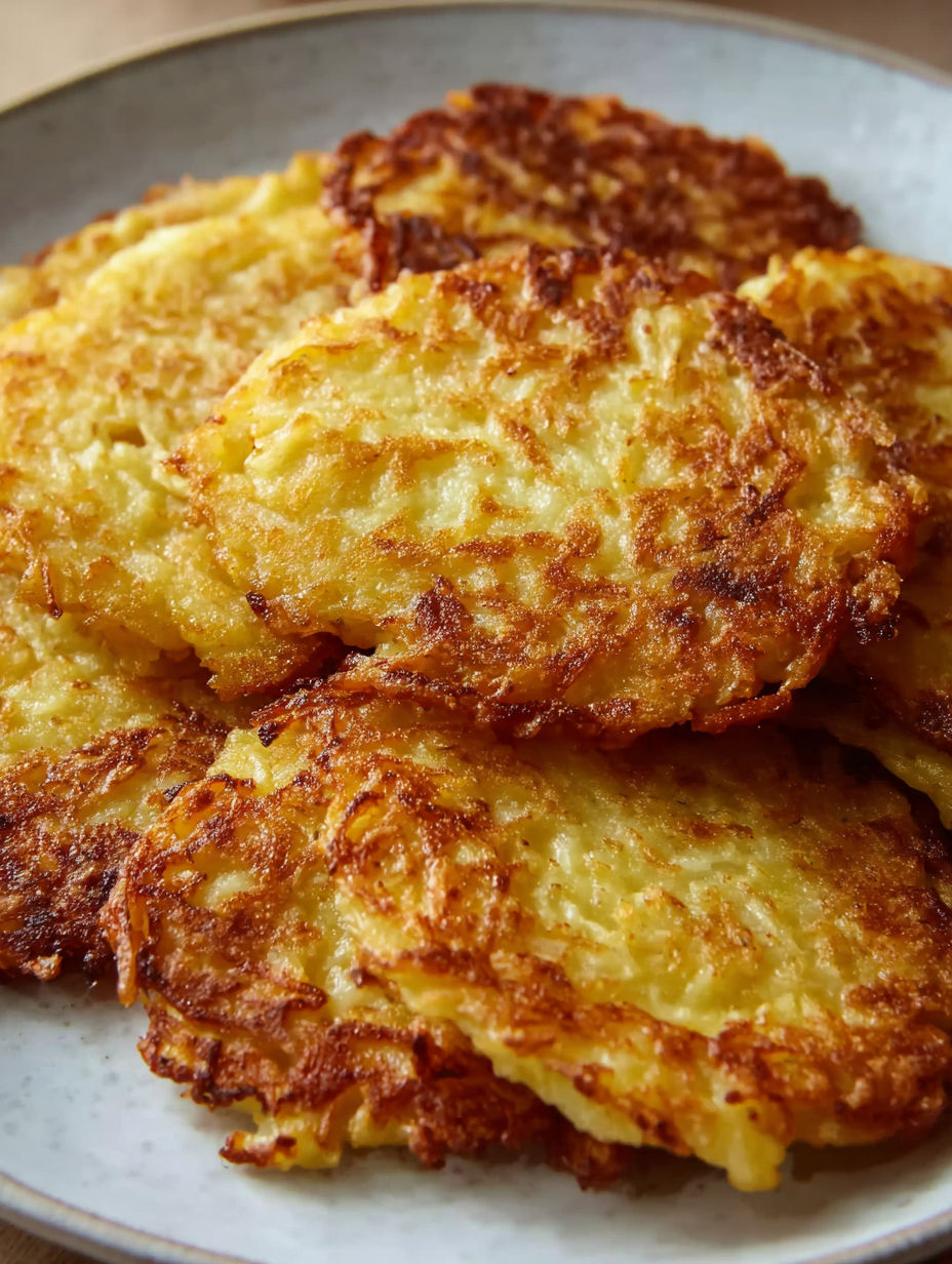 A stack of fried potato pancakes.
