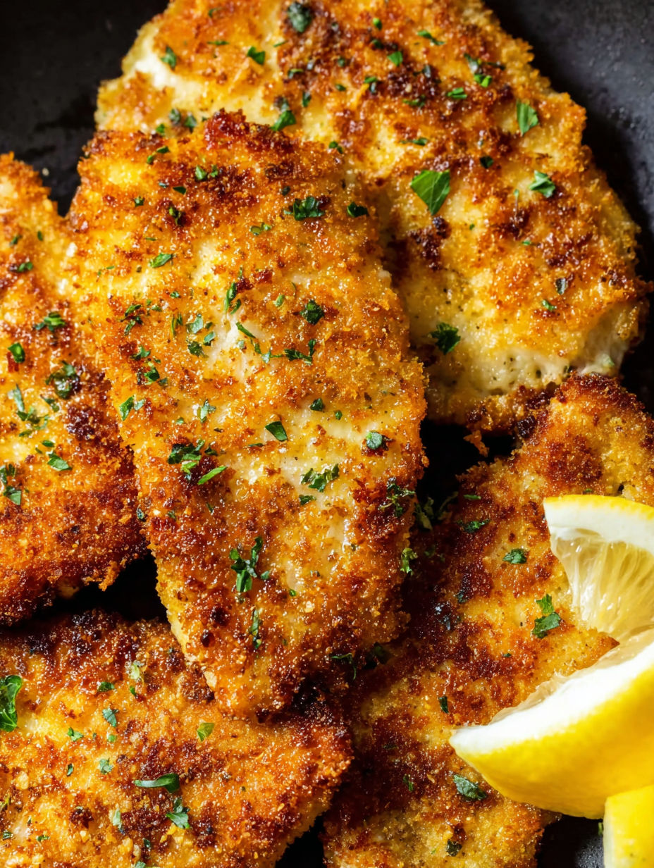 A plate of Parmesan-crusted chicken.