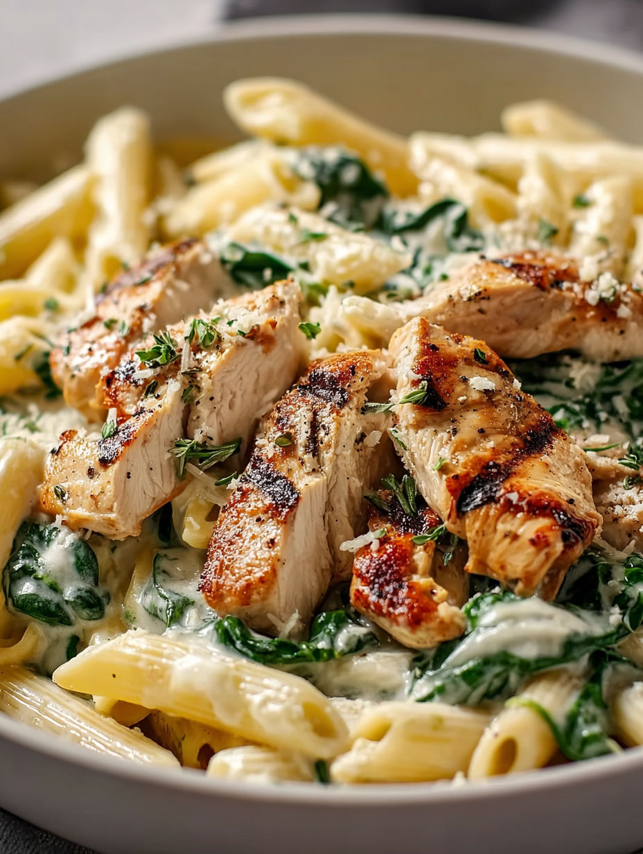 A plate of chicken, spinach, and Parmesan cheese.