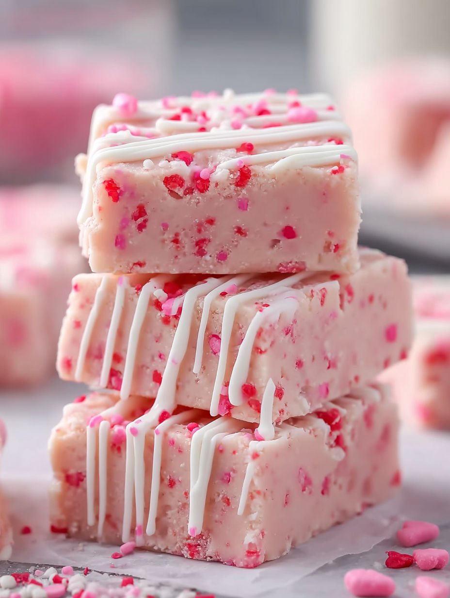 A stack of pink and white sugar cookies.