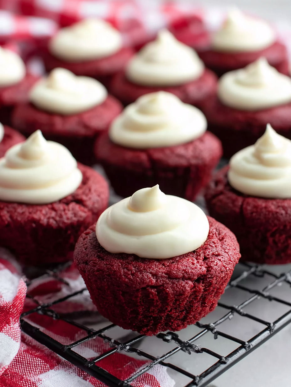 Red velvet cupcakes with white frosting.