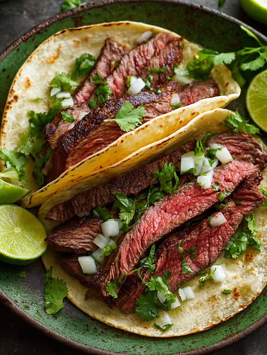 A skirt steak taco with onions and lime.