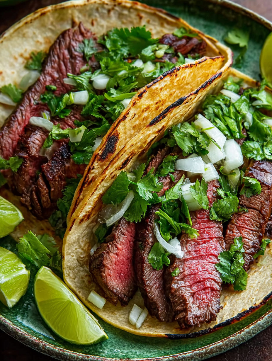 A skirt steak taco with onions and cilantro.