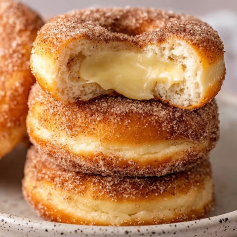 A stack of churro cheesecake donuts.