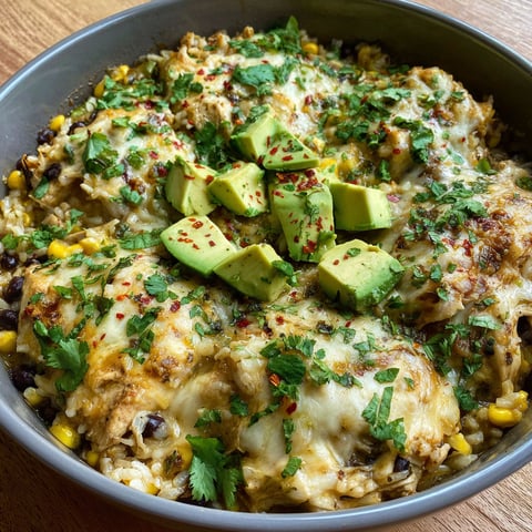 A bowl of food with a slice of avocado on top.