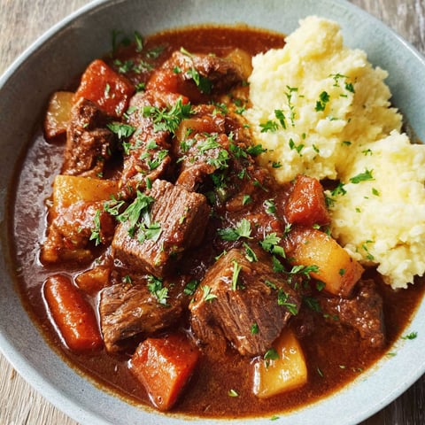 A bowl of meat and potatoes.