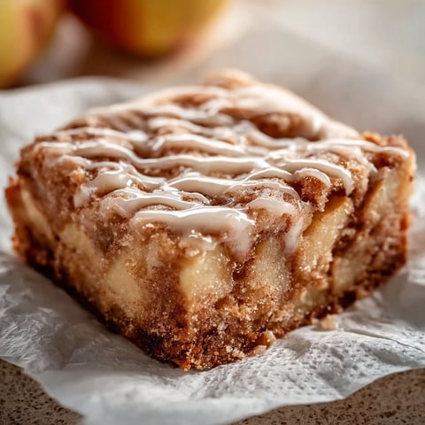 A slice of zimtschnecken-Apfelkuchen on a napkin.