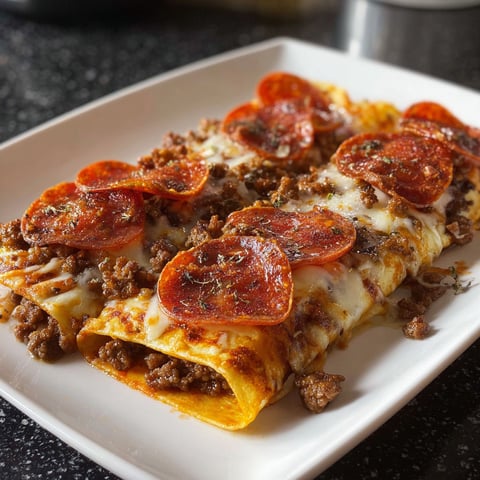 A plate of food with pepperoni and cheese on it.