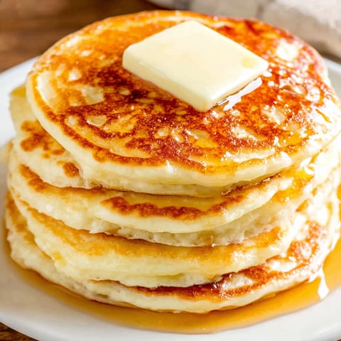 A stack of fluffy pancakes with butter on top.