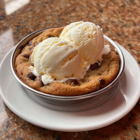 A cookie with ice cream on top.