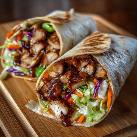 A teriyaki chicken wrap with vegetables.