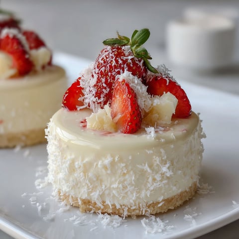 A white chocolate dessert with strawberries on top.