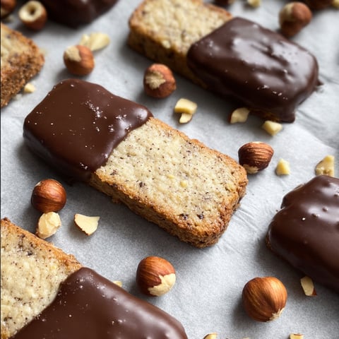 A close up of a chocolate and almond covered cookie.
