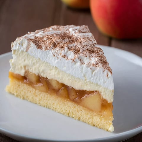A slice of Apfel-Sahne-Torte mit Zimt.