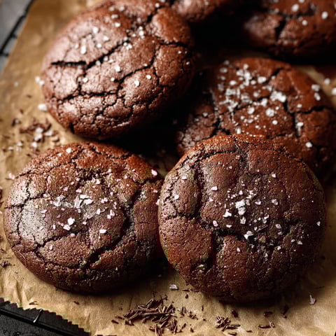 A plate of chocolate cookies with sugar on top.