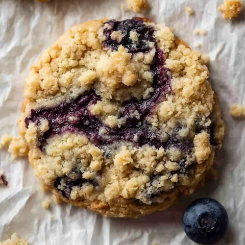 A blueberry muffin cookie with streusel on a paper towel.
