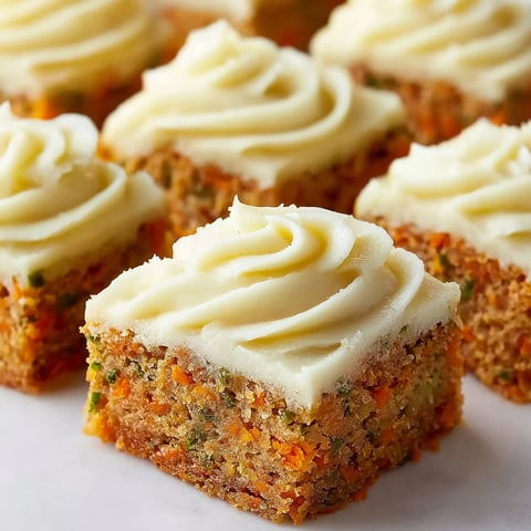 A square of cake with white frosting and carrot and zucchini pieces.